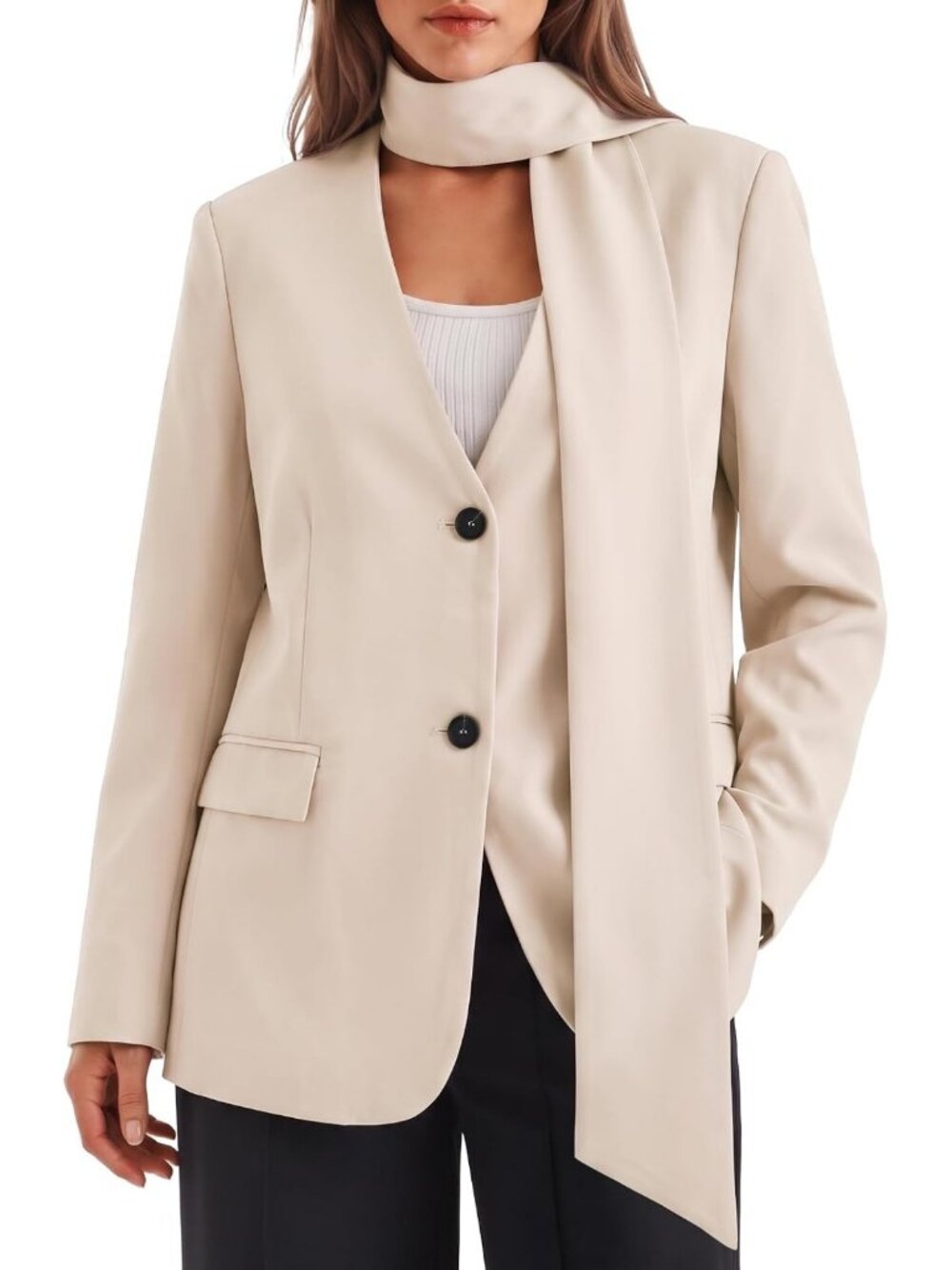 Chic Women's Plaid Blazer Jacket, V-Neck Button Down, Casual Suit Coat
